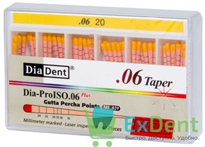 Гуттаперчевые штифты 06 №20 DiaDent для пломбирования корневых каналов (60 шт) 14240