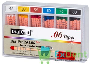 Гуттаперчевые штифты 06 №45-80 DiaDent для пломбирования корневых каналов (60 шт) 14273