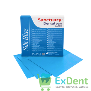 Резиновые завесы Dental Dams голубые, средние, 0,28 м (152 х 152 мм) - листы латексные, мята (36 шт) 14282