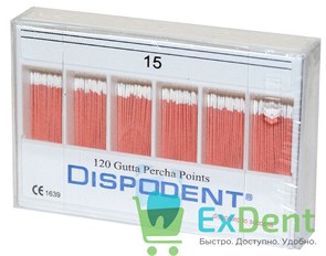 Гуттаперчевые штифты 02 №15 Dispodent - для пломбирования корневых каналов (120 шт) 16204
