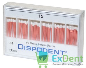 Гуттаперчевые штифты 04 №15 Dispodent - для пломбирования корневых каналов (60 шт) 14147