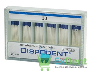 Бумажные штифты 02 №30 Dispodent - для удаления влаги в канале (200 шт) 16728
