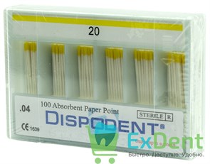 Бумажные штифты 04 №20 Dispodent для удаления влаги в канале (100 шт) 14541