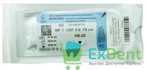 Шовный материал Монофил USP 5/0, metric 1, HS-20 режущая, 75 см - нити хирургические с иглами 14124