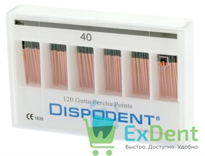 Гуттаперчевые штифты 02 №40 Dispodent для пломбирования корневых каналов (120 шт) 14970