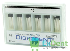 Бумажные штифты 04 №40 Dispodent для удаления влаги в канале (100 шт) 20451