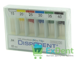 Бумажные штифты 04 №15-40 Dispodent для удаления влаги в канале (100 шт) 21474