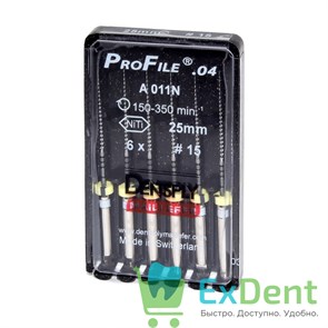 ProFile (ПроФайл) 04 №15, 25 мм, Dentsply, машинный каналорасширитель (6 шт) 20824