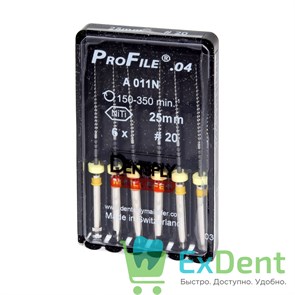 ProFile (ПроФайл) 04 №20, 25 мм, Dentsply, машинный каналорасширитель (6 шт) 16689