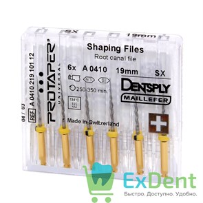 ProTaper (ПроТейпер) машинный SХ, 19 мм, Dentsply, для лечения сложных случаев, блистер (6 шт) 20815