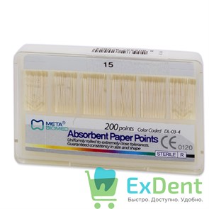 Бумажные штифты 02 №15 Meta - для удаления влаги в канале (200 шт) 19727