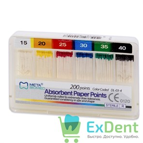 Бумажные штифты 02 №15-40 Meta - для удаления влаги в канале (200 шт) 19728