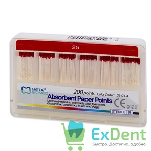 Бумажные штифты 02 №25 Meta - для удаления влаги в канале (200 шт) 19730
