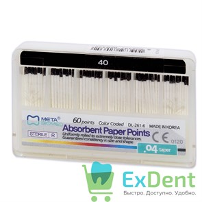 Бумажные штифты 04 №40 Meta - для удаления влаги в канале (60 шт) 19741
