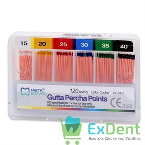 Гуттаперчевые штифты 02 №15-40 Meta - для пломбирования корневых каналов (120 шт) 14246