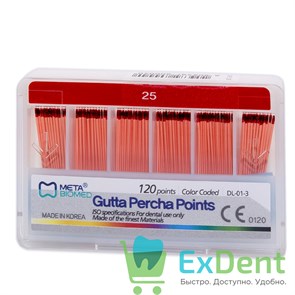 Гуттаперчевые штифты 02 №25 Meta - для пломбирования корневых каналов (120 шт) 14248