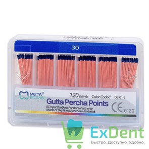 Гуттаперчевые штифты 02 №30 Meta - для пломбирования корневых каналов (120 шт) 14249