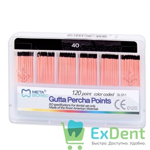 Гуттаперчевые штифты 02 №40 Meta - для пломбирования корневых каналов (120 шт) 14251