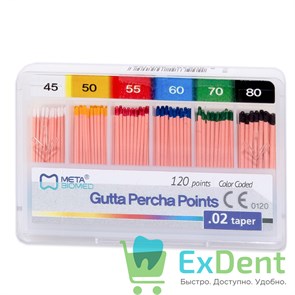 Гуттаперчевые штифты 02 №45-80 Meta - для пломбирования корневых каналов (120 шт) 14252