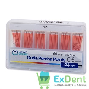 Гуттаперчевые штифты 04 №15 Meta - для пломбирования корневых каналов (60 шт) 14260