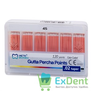 Гуттаперчевые штифты 02 №45 Meta - для пломбирования корневых каналов (120 шт) 14254