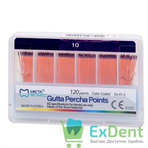 Гуттаперчевые штифты 02 №10 Meta - для пломбирования корневых каналов (120 шт) 14068