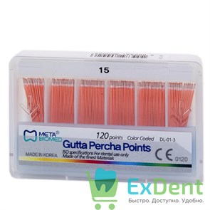 Гуттаперчевые штифты 02 №15 Meta - для пломбирования корневых каналов (120 шт) 14245