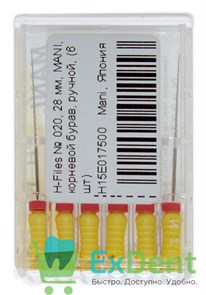 H-Files №20, 28 мм, MANI, корневой бурав, ручной (6 шт) 19442