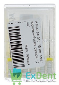 H-Files №15, 25 мм, MANI, корневой бурав, ручной (6 шт) 19434