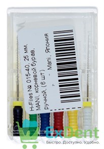 H-Files №15-40, 25 мм, MANI, корневой бурав, ручной (6 шт) 19438