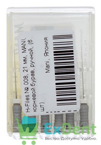 H-Files №08, 21 мм, MANI, корневой бурав, ручной (6 шт) 19426