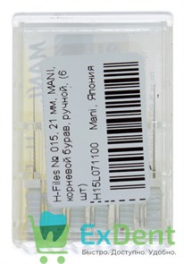 H-Files №15, 21 мм, MANI, корневой бурав, ручной (6 шт) 19433