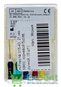 H-Files №15-40, 21 мм, MANI, корневой бурав, ручной (6 шт) 19437