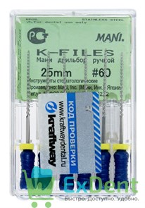 K-Files №60, 25 мм, Mani, ручной каналорасширитель (6 шт) 21006