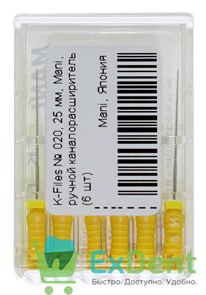 K-Files №20, 25 мм, Mani, ручной каналорасширитель (6 шт) 19483