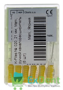 K-Files №20, 21 мм, Mani, ручной каналорасширитель (6 шт) 19482