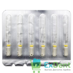 H-Files №15, 28 мм, Pro-Endo, расширитель канала, нержавеющая сталь, нестерильные (6 шт) 21146